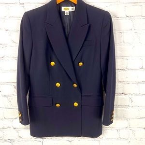 Talbots vintage petite navy double breasted military blazer jacket gold buttons